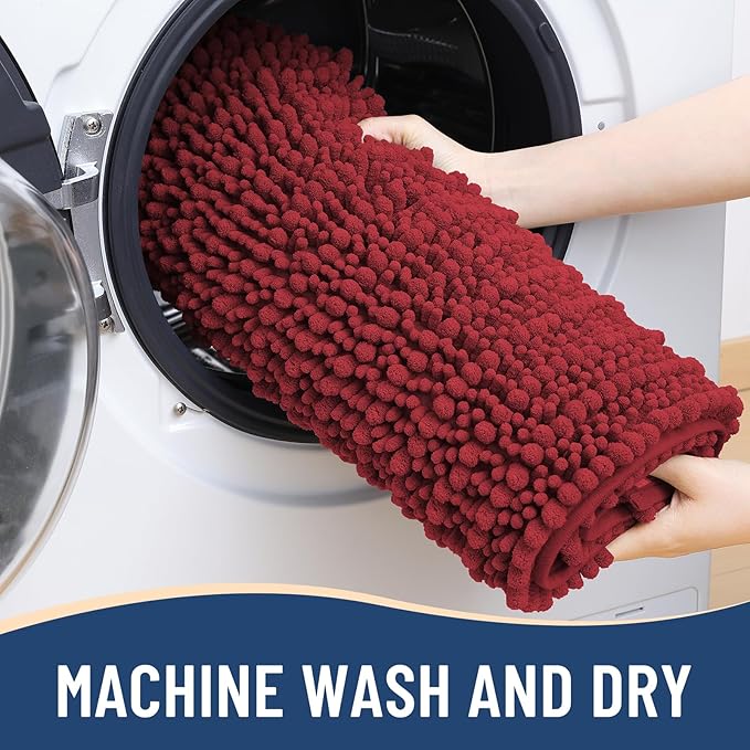Arotive Luxury Chenille Bathroom Rug Mat, Extra Soft Thick Absorbent Shaggy Bath Rugs, Non-Slip Machine Wash Dry, Plush Bath Mats for Bathroom, Shower and Tub, 44x24, Red