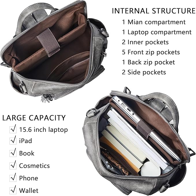 Shrrie Vegan Leather Laptop Backpack for Women 15.6 inch Work Backpack Fashion Travel Backpack Purse for Travel College Work