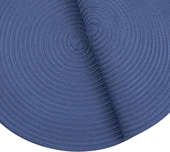 SHACOS Round Placemats Set of 6 Washable 15 inch Round Table Mats Cotton Polyester Woven Braided Place Mats for Dining Table (Sail Blue, 6)