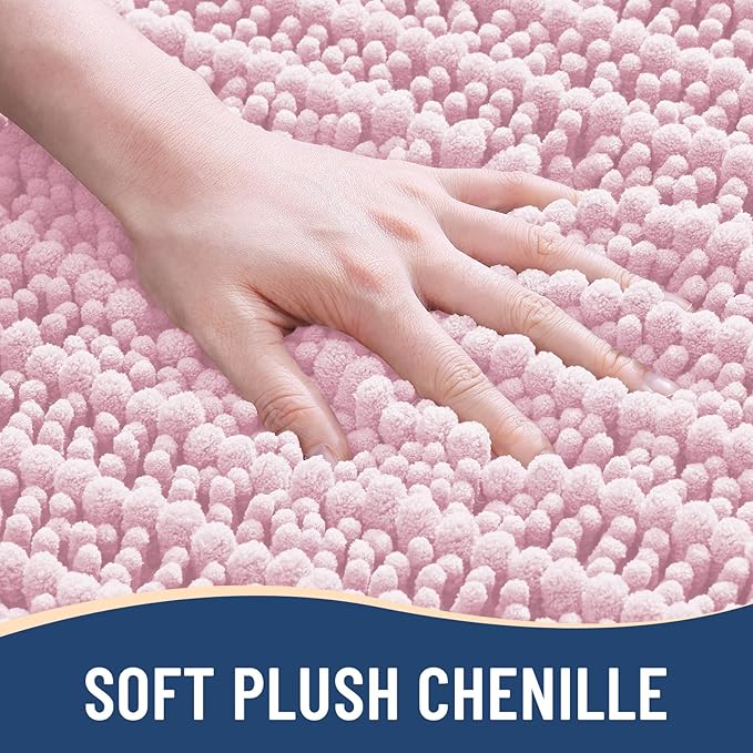 Arotive Luxury Chenille Bathroom Rug Mat, Extra Soft Thick Absorbent Shaggy Bath Rugs, Non-Slip Machine Wash Dry, Plush Bath Mats for Bathroom, Shower and Tub, 24x16, Pink