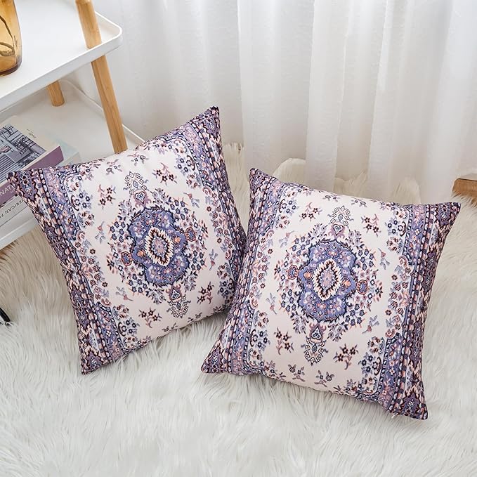 Boho Throw Pillow Covers 26x26 inch Set of 2,Boho Vintage Carpet Pattern Antique Ethnic Decor Double Sided Pattern Cushion Cover Soft Pillow Case Living Sofa Room Bed Square Pillow Cover