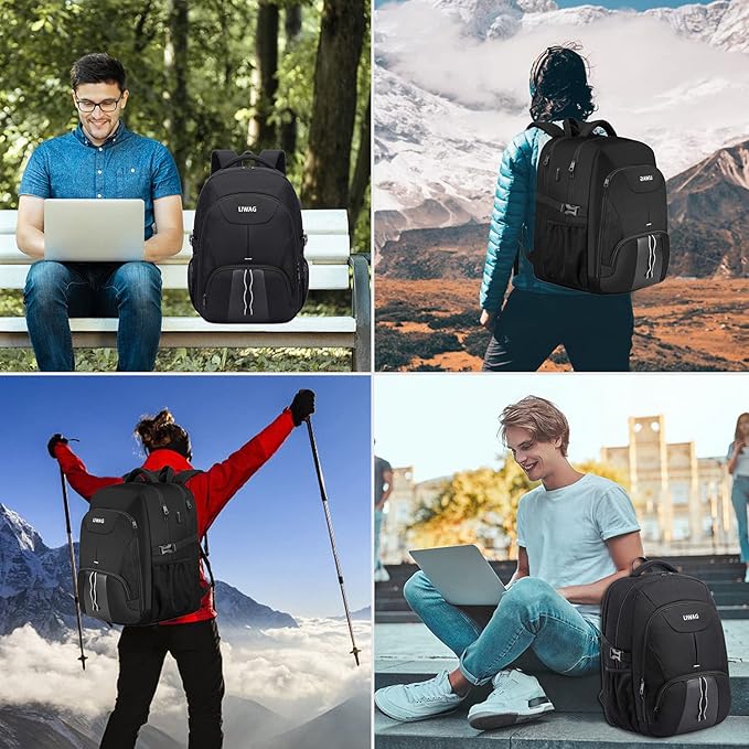 LIWAG Laptop Backpack, Black, 55L Capacity, TSA Friendly, USB Charging Port, Anti-Theft, Night Light Reflective, Comfy & Durable, Suitable for Travel
