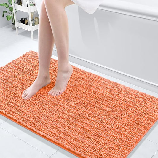 Arotive Luxury Chenille Bathroom Rug Mat, Extra Soft Thick Absorbent Shaggy Bath Rugs, Non-Slip Machine Wash Dry, Plush Bath Mats for Bathroom, Shower and Tub, 54x24, Coral