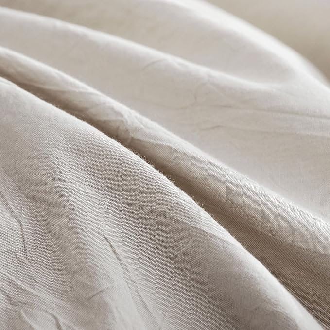 JIYUAN 100% Washed Cotton Duvet Cover Set 2 Pieces Twin, 1 Duvet Cover 68x90 Inches(Comforter Not Included) and 1 Pillowcases,Linen Feel Bedding Set Comfy and Breathable, Heathered Cream Grey