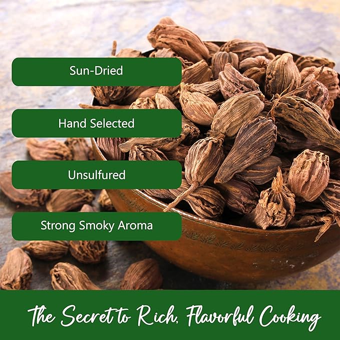 NPG Premium Black Cardamom Pods (Tsao Ko/Cao Guo) 8 Ounces Whole, Large, and Aromatic Brown Seed Pods, All-Natural Non-GMO Spice for Indian Biryani, Curry, Vietnamese Pho, Chinese Stews, and Middle Eastern Cooking