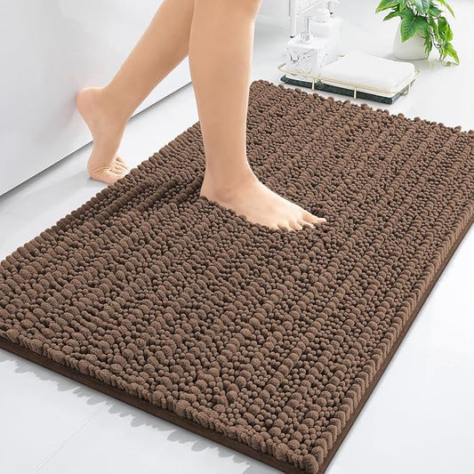 Arotive Luxury Chenille Bathroom Rug Mat, Extra Soft Thick Absorbent Shaggy Bath Rugs, Non-Slip Machine Wash Dry, Plush Bath Mats for Bathroom, Shower and Tub, 24x16, Mocha