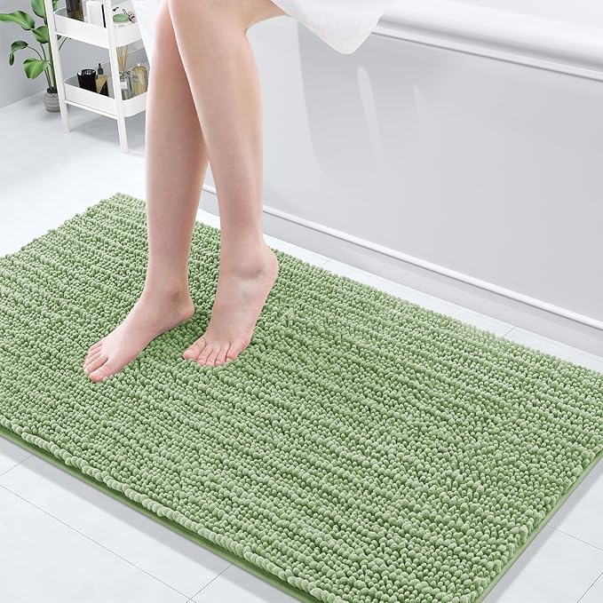 Arotive Luxury Chenille Bathroom Rug Mat, Extra Soft Thick Absorbent Shaggy Bath Rugs, Non-Slip Machine Wash Dry, Plush Bath Mats for Bathroom, Shower and Tub, 54x24, Sage Green