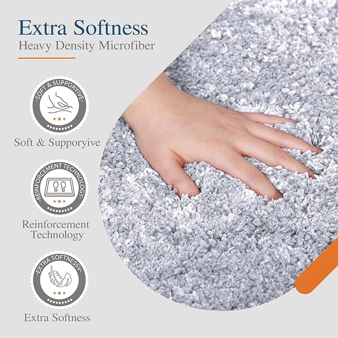 Walensee Large Bathroom Rug (24 x 60, Grey) Extra Soft and Absorbent Shaggy Bathroom Mat Machine Washable Microfiber Bath Mat Non Slip Bath Mat, Luxury Bathroom Floor Mats Rubber Back