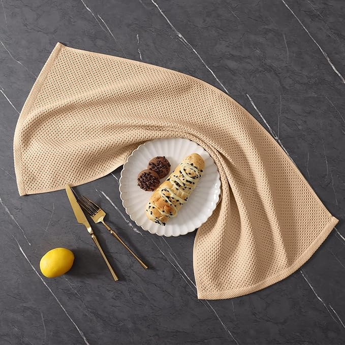 Homaxy 100% Cotton Kitchen Towels and Dishcloths Set, 12 x 12 Inches and 13 x 28 Inches, Set of 10 Bulk Kitchen Towels Set, Ultra Soft Absorbent Dish Cloths for Washing Dishes, Apricot