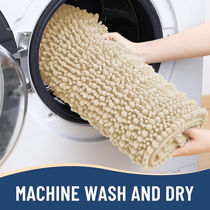 Arotive Luxury Chenille Bathroom Rug Mat, Extra Soft Thick Absorbent Shaggy Bath Rugs, Non-Slip Machine Wash Dry, Plush Bath Mats for Bathroom, Shower and Tub, 24x16, Cream Beige