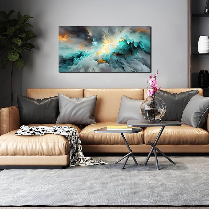 LAOTOART Abstract Posters Home Wall Decor for Living Room - Modern Teal Wall Art for Bedroom Office Decor Size 20" x 40"