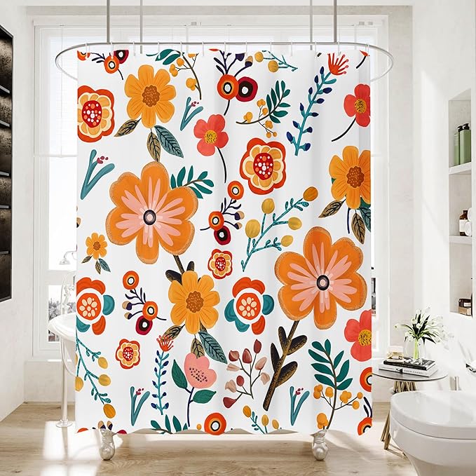 Bohemian Bathroom Curtain Colorful Boho Floral Print Beautiful Bright Polyester Fabric Cloth Shower Curtain for Bathroom Decoration, 72"x72"