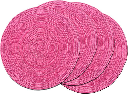 SHACOS Round Placemats Set of 4 Round Table Placemats Braided Cotton Place Mats 15 inch for Kitchen Dining Table Holiday Party (Hot Pink, 4)
