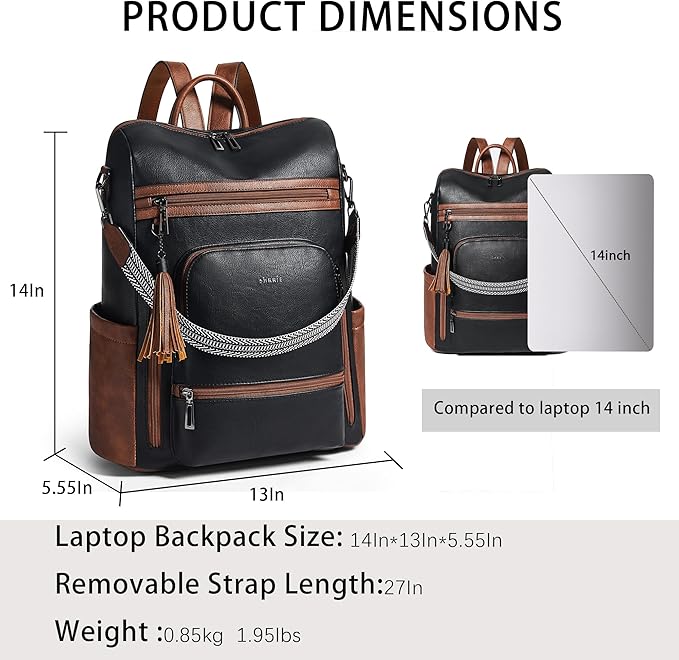 Shrrie Vegan Leather Laptop Backpack for Women 15.6 inch Work Backpack Fashion Travel Backpack Purse for Business College