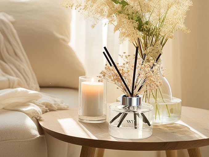 WEALD TRIBE Flower Reed Diffuser Set Fresh Linen Scent for Bathroom Accessories Shelf Decor & Air Fresheners, Fresh Air Sticks Defusers with 5.1 fl oz Essential Oils, House Office Decor & Gifts