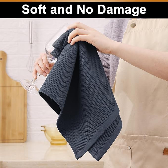 Homaxy 100% Cotton Waffle Weave Kitchen Towels - 8 Pack Soft and Absorbent Dish Towels - 16 x 26 Inches Quick Dry Hand Towels - Dark Grey