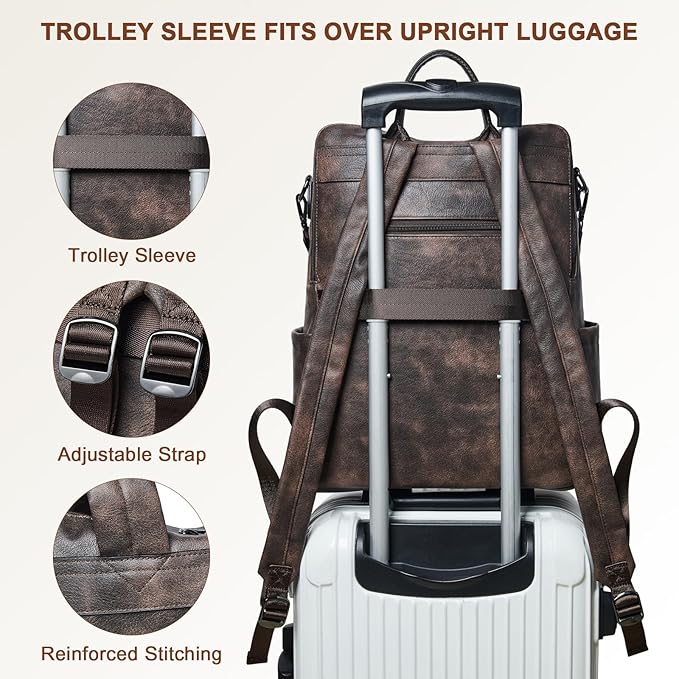 Shrrie Laptop Backpack for Women 15.6 inch,Travel Leather Backpack Purse Nurse Teacher Carry on Backpack Computer Bag,Professional Water-Resistant College Business Work Casual Daypack,Two-toned Coffee