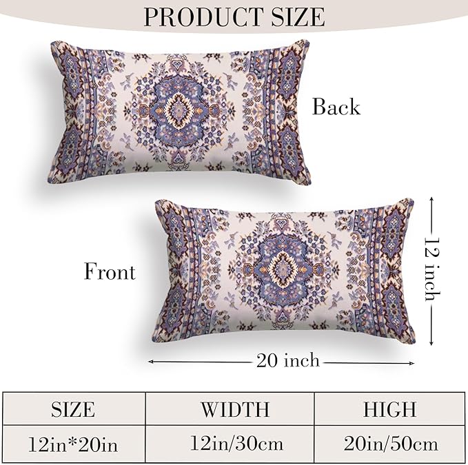 Boho Throw Pillow Covers 12x20 inch Set of 2,Boho Vintage Carpet Pattern Antique Ethnic Decor Double Sided Pattern Cushion Cover Soft Pillow Case Living Sofa Room Bed Square Pillow Cover