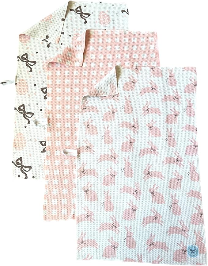 || 3 Pack|| Not Your Ordinary Dish Towels || Waffle Weave Microfiber || Tea Towels || Highly Absorbent || Hanging Loop || Dish Cloths || Modern || Designer Prints (Easter Bows)