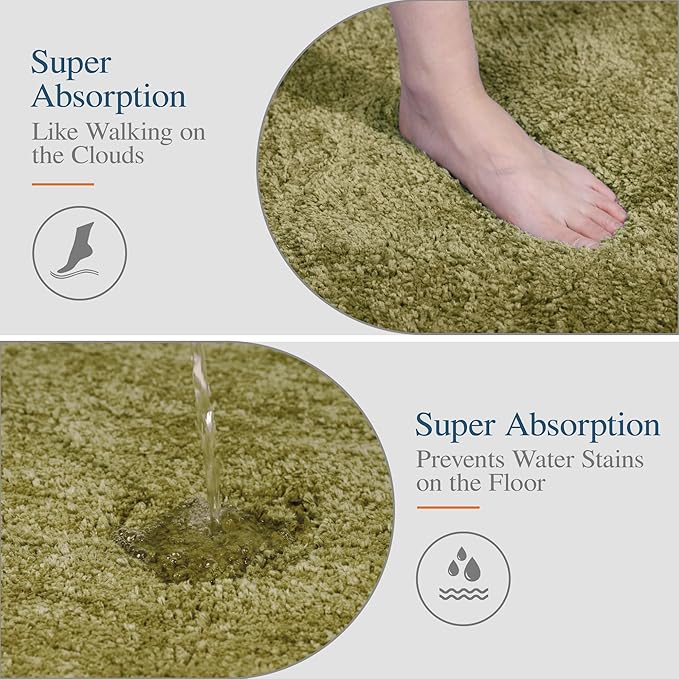 Walensee Contour Rug (20x24, Olive Green) Non Slip Bath Mat for Bathroom Water Absorbent Soft Microfiber Shaggy Bath Mat Machine Washable U Shape Toilet Rug
