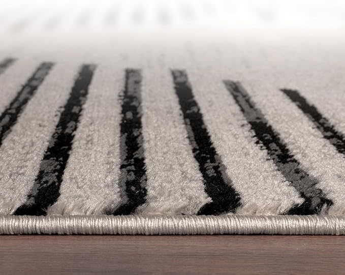 Rugshop Bohemian Stripe Stain Resistant High Traffic Living Room Kitchen Bedroom Dining Home Office Round Rug 8' Cream