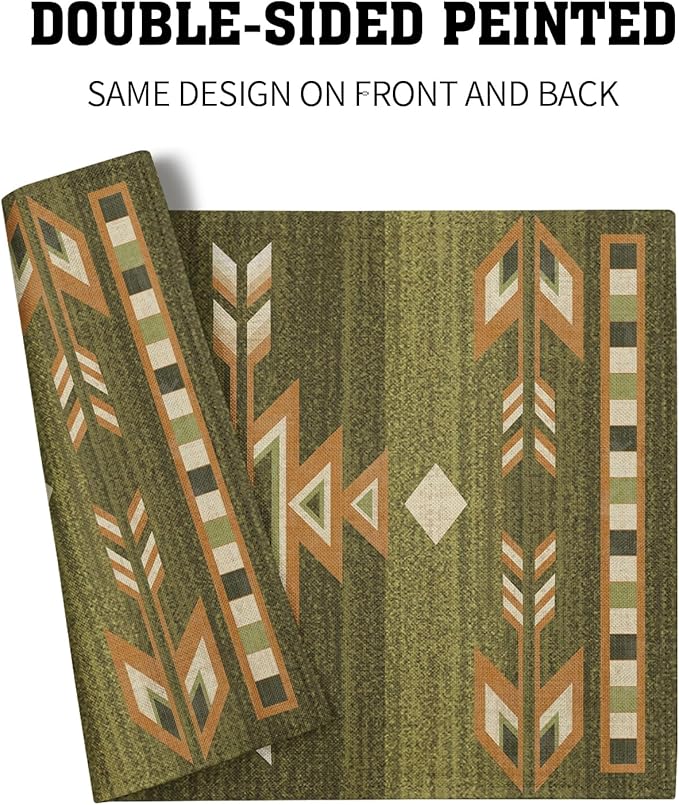 Giwawa Southwestern Placemats Set of 4 Rustic Green Tribal Geometric Decorative Table Mat Antique Native American Heat Resistant Washable Place Mats 12x18Inch for Dining Kitchen Farmhouse Decor