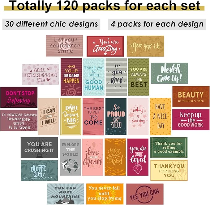 Outus 120 Pcs Motivational Encouragement Quote Cards Inspirational Kindness Appreciation Gratitude Business Cards Encouragement Mini Note Cards, 30 Styles, 3.5 x 2 Inch(Retro Style)