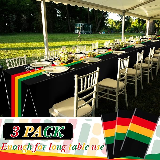 Kinlop 3 Pcs Black History Tablecloth 108 x 51 Inch Juneteenth Kwanzaa Table Covers Plastic Waterproof Disposable Table Clothes for Africa American Independence Freedom Party Supplies(Classic)