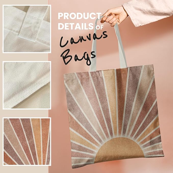 Boho Tote Bag Aesthetic, Minimalist Abstract Boho Terracotta Sun Sunshine Canvas Tote Bag for Women