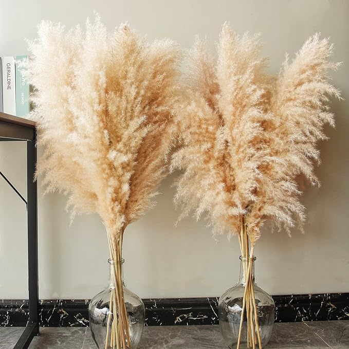 46" inch 10 Stems Natural Pampas Grass Decor Tall, Pompas Grass, Tall Pampas Grass for Weddingm, Farmhouse, Boho Home Decor (Beige)