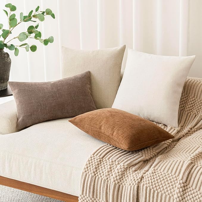 Foindtower Pack of 2 Soft Textured Throw Decorative Pillow Covers Square Accent Solid Cushion Cover Cozy Neutral Farmhouse Pillow Case for Couch Sofa Bedroom Living Room 18x18 Inch, Ivory