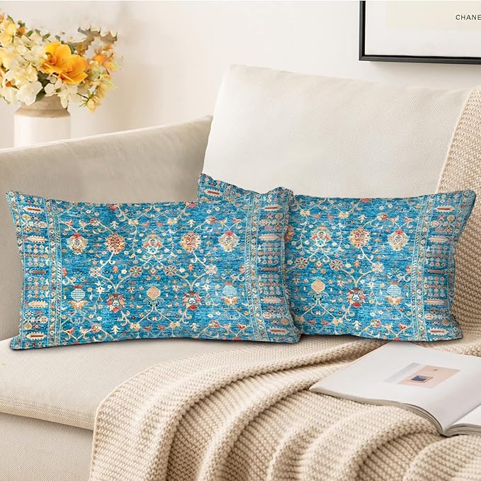 Boho Throw Pillow Covers 12x20 inch Set of 2,Boho Vintage Carpet Pattern Antique Ethnic Decor Double Sided Pattern Cushion Cover Soft Pillow Case Living Sofa Room Bed Square Pillow Cover