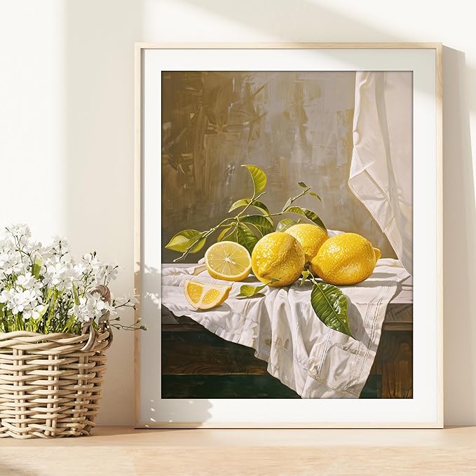 Lemon Still Life Squeeze the Day Art Print - 8x10 | Kitchen Wall Art for Dining Room Decor | Farmhouse Pictures for Home | Rustic Wall Decor for Living Room | Vintage Wall Pictures