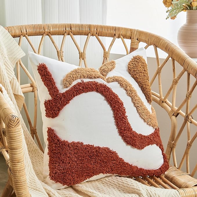 lifein 18x18 Pillow Covers-Throw Pillow Cover,Tufted Boho Jacquard Pillow Covers,Farmhouse Decorative Pillow Cover,Pillow Cases for Gift,Couch,Sofa,Bed,Chair,Living Room,Home Decor(18x18inch)