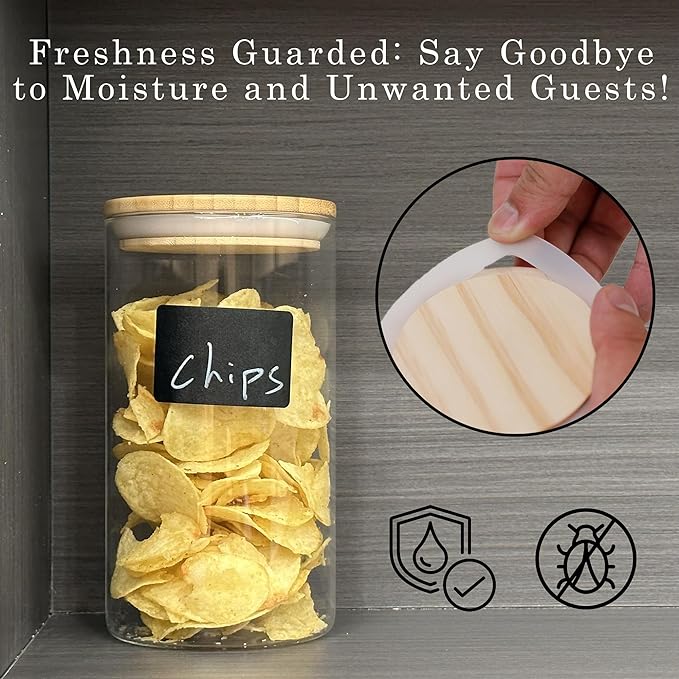 Glass Storage Jars Set Elegant Containers with Airtight Bamboo Lids, Perfect for Kitchen Organization - Flour, Rice, Pasta, Sugar, Coffee Beans (2 packs(37oz) / 2 packs(111oz))
