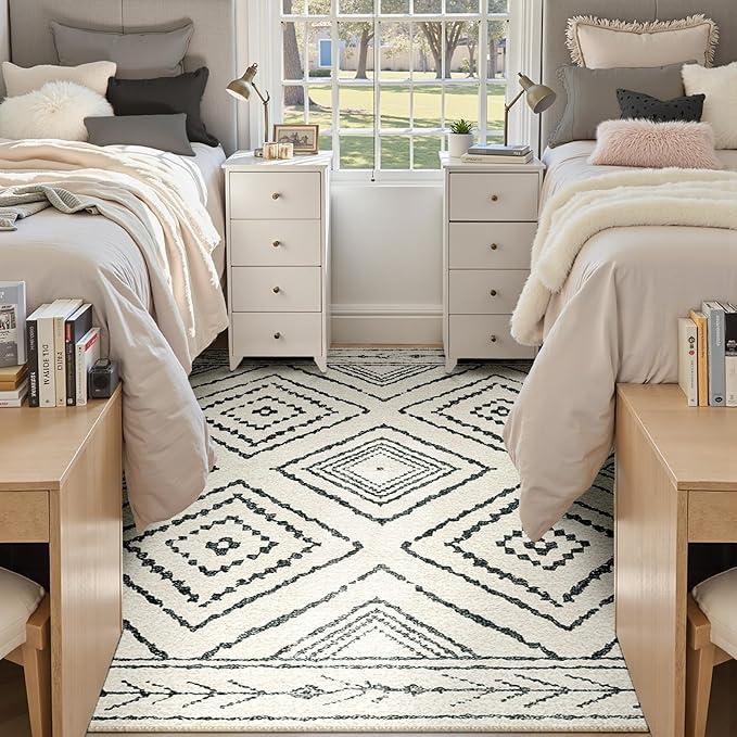 Area Rug 5x7 Rug Machine Washable Non-Slip Low Pile Print Pattern Western Rug for Living Room Bedroom Entryway Tribal Series -Navywhite/Black