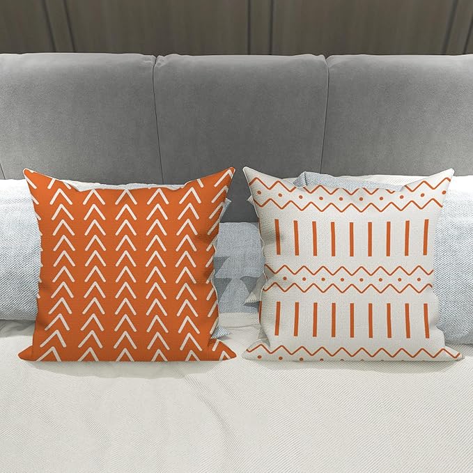YCOLL Fall Pillow Covers 20x20 Set of 4, Modern Sofa Throw Pillow Cover for Fall Decor, Decorative Outdoor Linen Fabric Pillow Case for Couch Bed Car, Orange