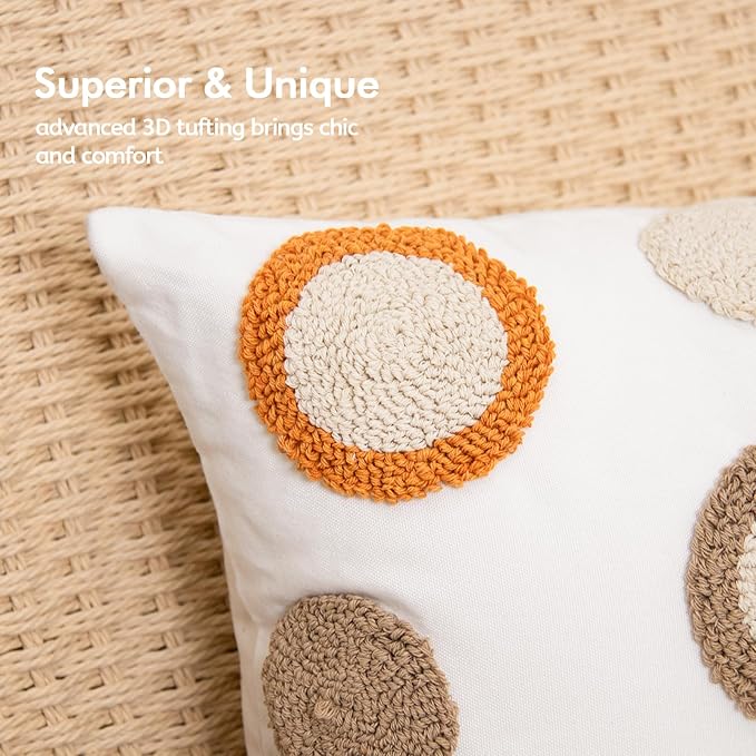 lifein 18x18 Pillow Covers-Throw Pillow Cover,Tufted Boho Jacquard Pillow Covers,Farmhouse Decorative Pillow Cover,Pillow Cases for Gift,Couch,Sofa,Bed,Chair,Living Room,Home Decor(18x18inch)