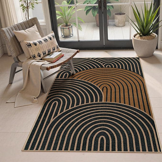 Lahome Modern Rainbow Easy Jute 3x5 Rug, Washable Indoor Outdoor Carpet for Entryway Farmhouse Patio Rug, Non Slip Indoor Door Mat Contemporary Throw Carpet for Porch Guestroom Room Decor