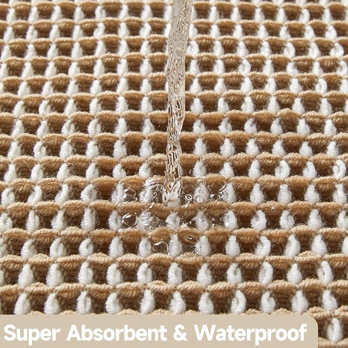 Waffle Bath Mat, Boho Bathroom Rugs Non Slip Washable Super Absorbent Quick Dry Bath Mat Farmhouse Bathroom Decor, 24"x16" Khaki and White