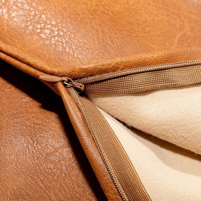 Faux Leather Throw Pillow Covers 20X20 Inch Set of 2 Brown Outdoor Modern Farmhouse Solid Decorative Pillow Covers for Room Couch Living Bedroom Bed Sofa(No Filling Material