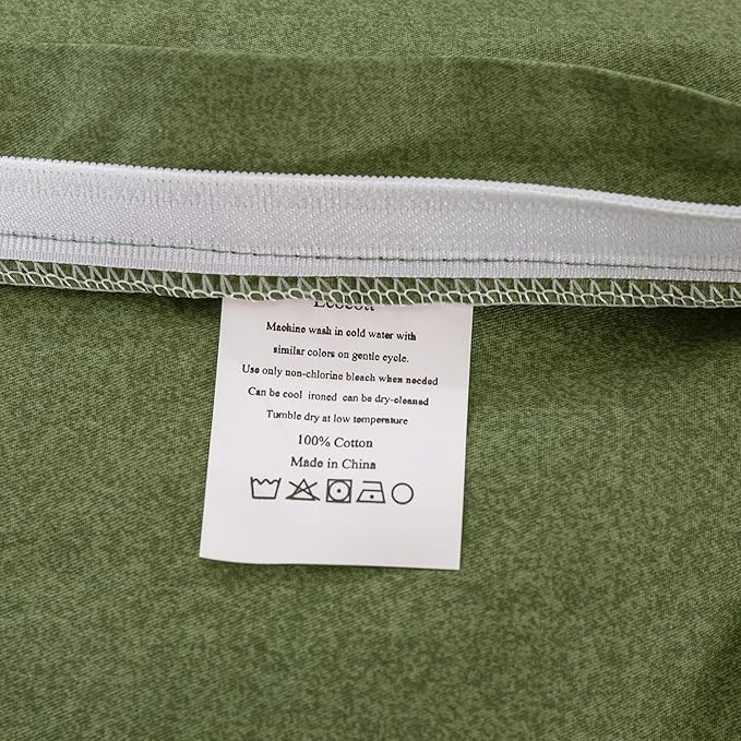 ECOCOTT Olive Green Duvet Cover Queen Size - 100% Washed Cotton Durable Soft Comfy Duvet Cover Set, 3 Pieces Duvet Cover with Zipper Closure (Green, 90''x90'')