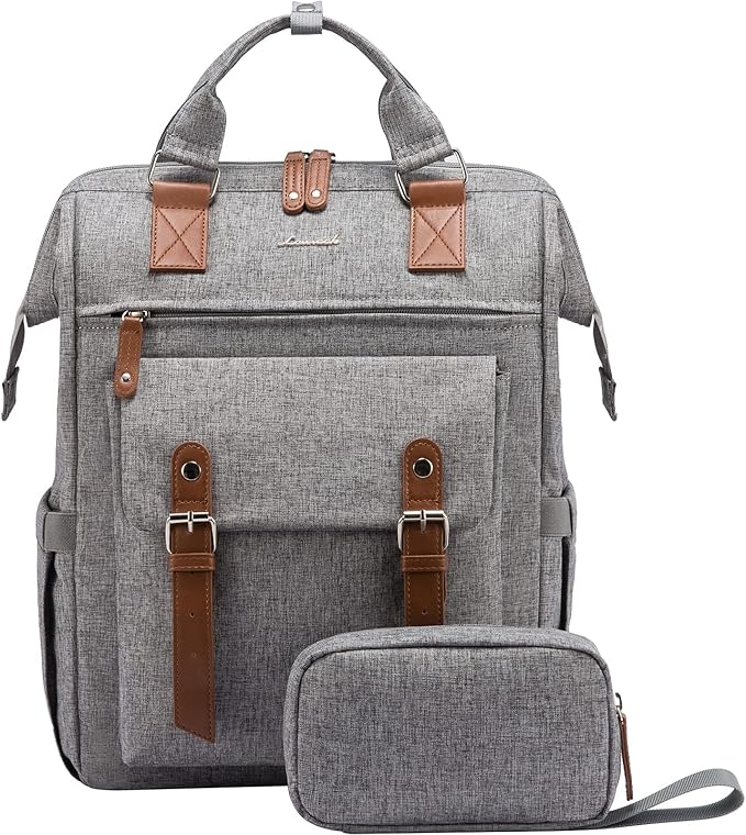 LOVEVOOK Laptop Backpack for Women Work Travel Commuter Teacher Backpack Business Computer Bag Doctor Nurse Bags College Backpack Purse, 17 Inch, Grey-brown