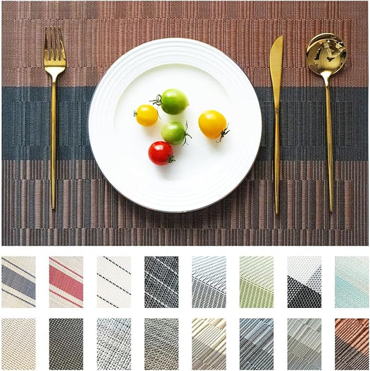 Placemats Set of 4 Vinyl/Plastic Woven Place Mats for Kitchen Table Indoor/Outdoor Washable Placemat Wipeable Dining Table Mats (Ombre Brown Black,4)