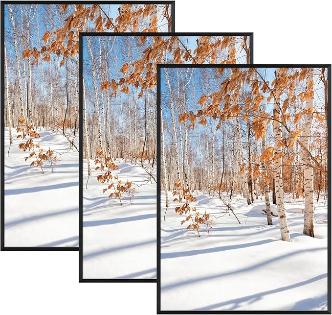 Golden State Art, 16x24 Aluminum Picture Frame, Black Metal Thin Poster Frames for 16 x 24 inch Photo, Acrylic Front, Wall Hook for Horizontal or Vertical Display, 3 Pack
