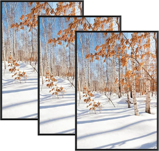 Golden State Art, 16x24 Aluminum Picture Frame, Black Metal Thin Poster Frames for 16 x 24 inch Photo, Acrylic Front, Wall Hook for Horizontal or Vertical Display, 3 Pack