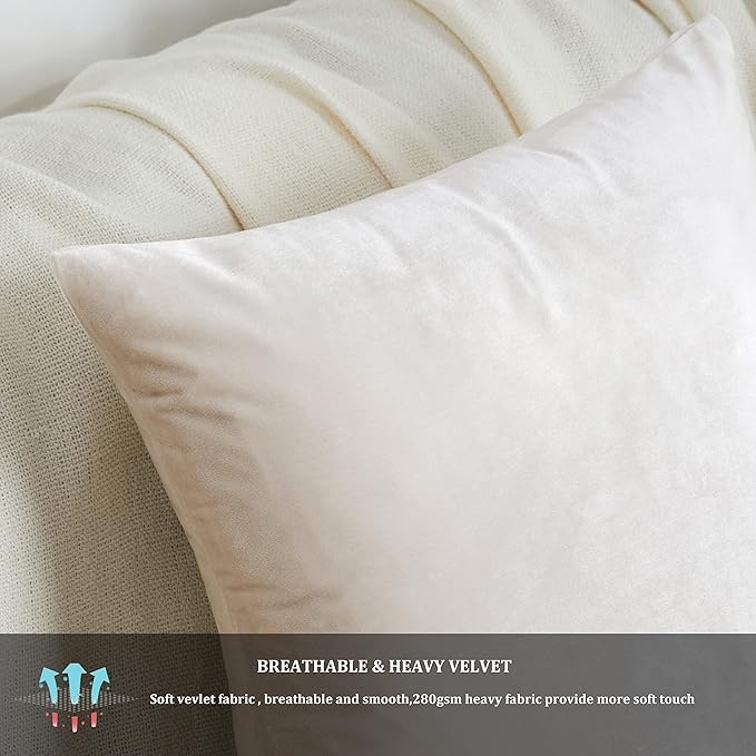 GIGIZAZA Velvet Ivory Cream Throw Pillow Covers Decorative Cushion Covers Pillow Cases Sham for Sofa Couch (20x20inch(50x50cm)-4pcs, Ivory)