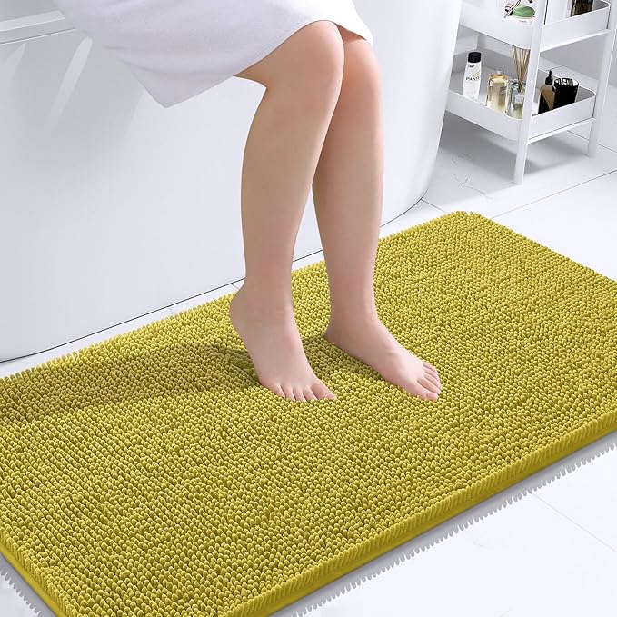 OLANLY Bathroom Rugs 44x24, Extra Soft Absorbent Chenille Bath Rugs, Rubber Backing Quick Dry, Machine Washable Bath Mats for Bathroom Floor, Tub and Shower, Home Decor Accessories, Deep Mustard