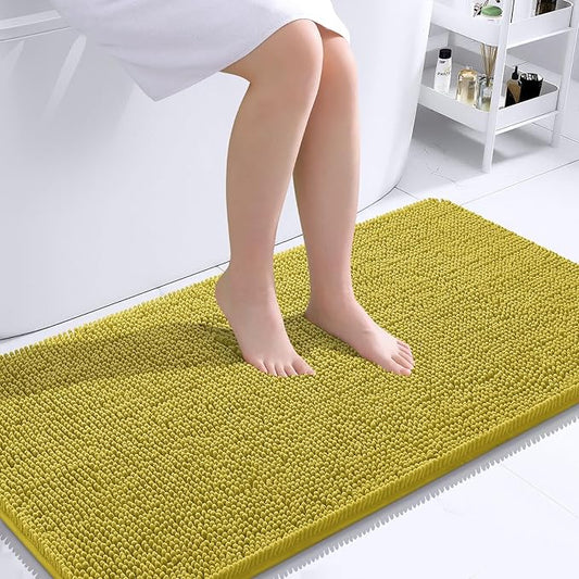 OLANLY Bathroom Rugs 44x24, Extra Soft Absorbent Chenille Bath Rugs, Rubber Backing Quick Dry, Machine Washable Bath Mats for Bathroom Floor, Tub and Shower, Home Decor Accessories, Deep Mustard