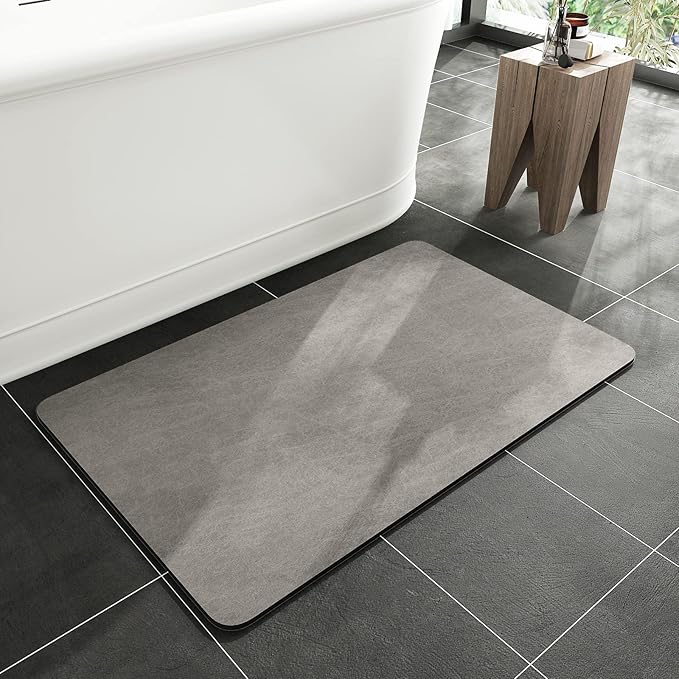 MontVoo -Bath Mat Rug-Rubber Backing Non Slip Quick Dry Absorbent Thin Bathroom Rugs Fit Under Door-Faux Suede Surface Bathroom Floor Mats-Shower Rug for in Front of Bathtub Shower Gray 20"x32"
